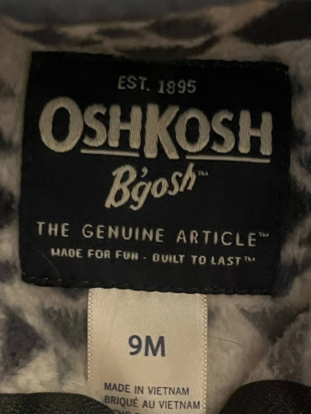 OshKosh B'gosh Gray & Black Triangle Fleece Quarter Zip Pullover 9 Month